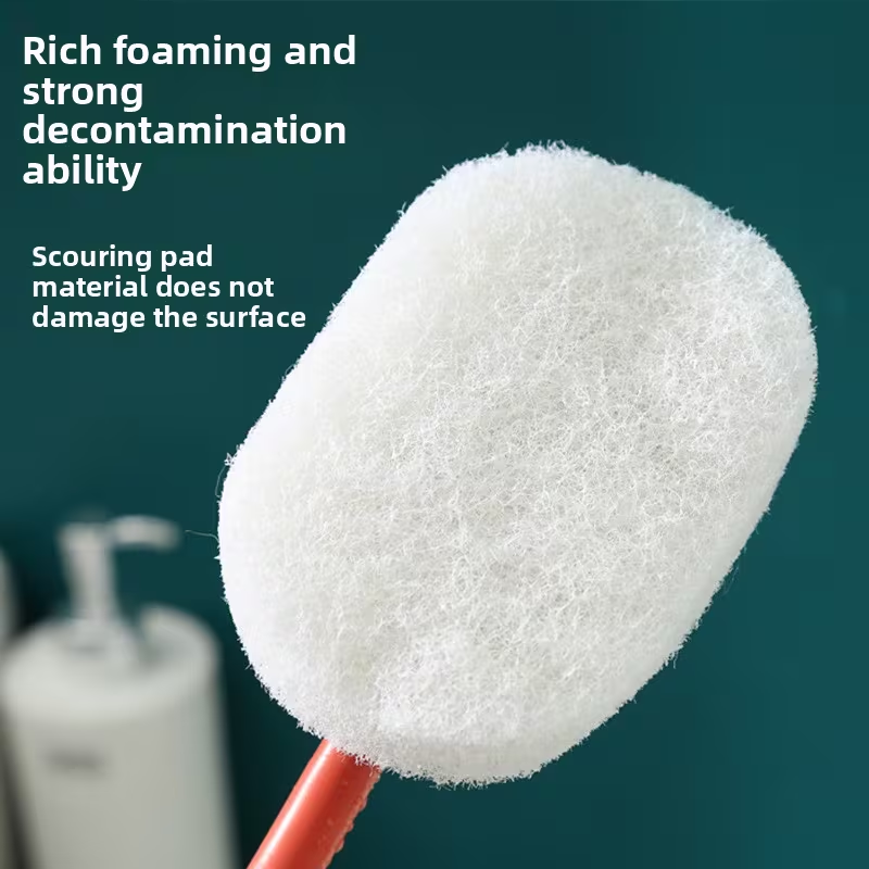 Long-handled sponge brush, designed for deep cleaning of bathtubs.