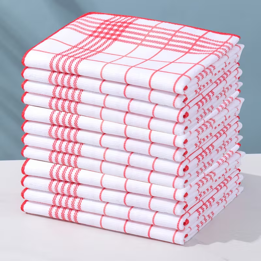A set of 6 checkered kitchen towels, available in 4 colors, highly absorbent and lint-free.