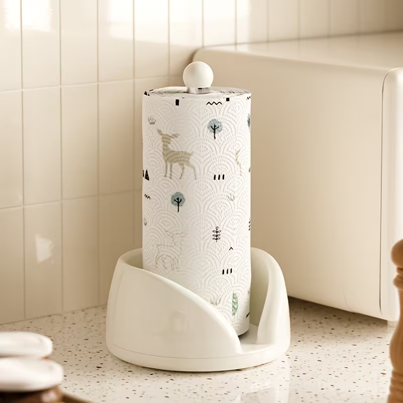 1 stainless steel/plastic rotating kitchen paper towel holder and countertop storage rack