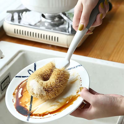 Long-handled multi-functional pot brush | Coconut fiber kitchen cleaning brush