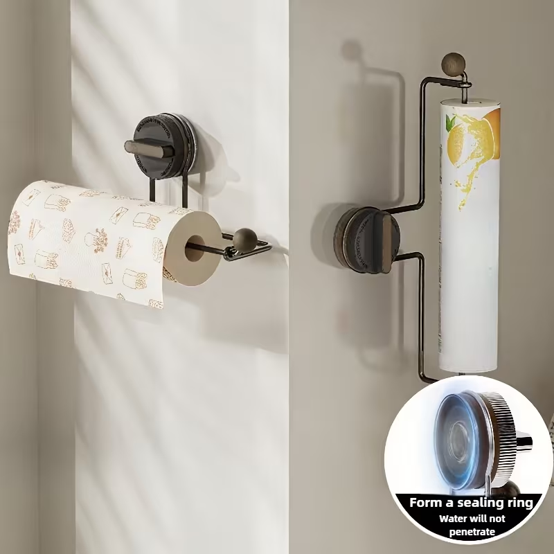 Rotating suction cup kitchen paper towel holder - no drilling required