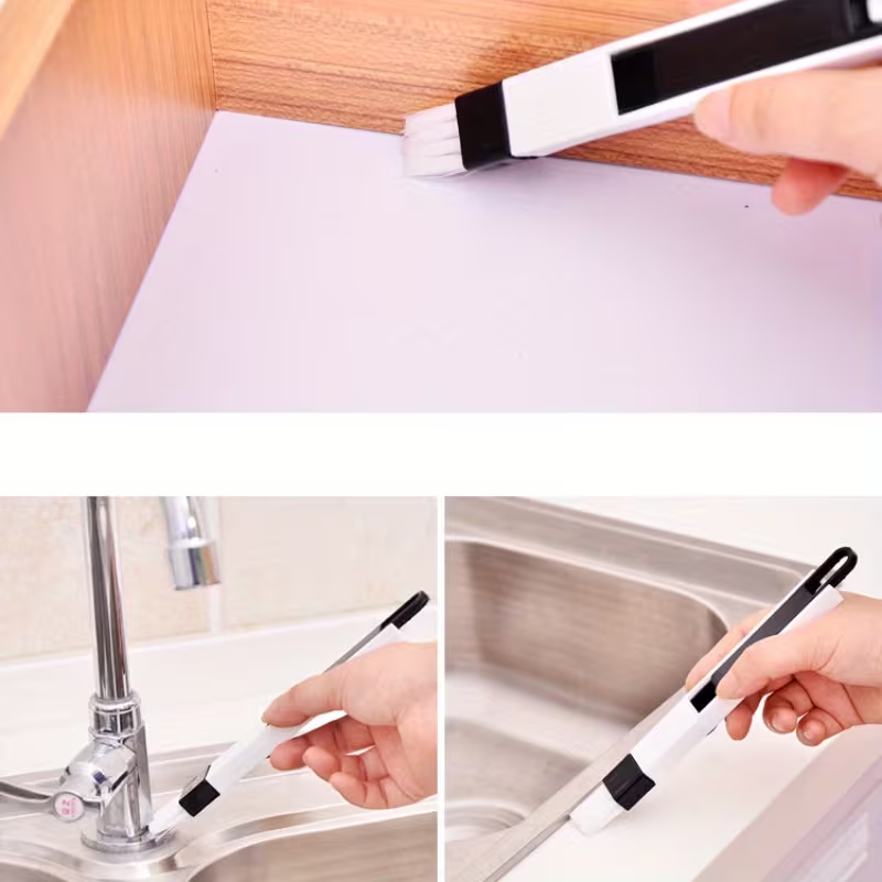 Window groove brush with dustpan and crevice nozzle