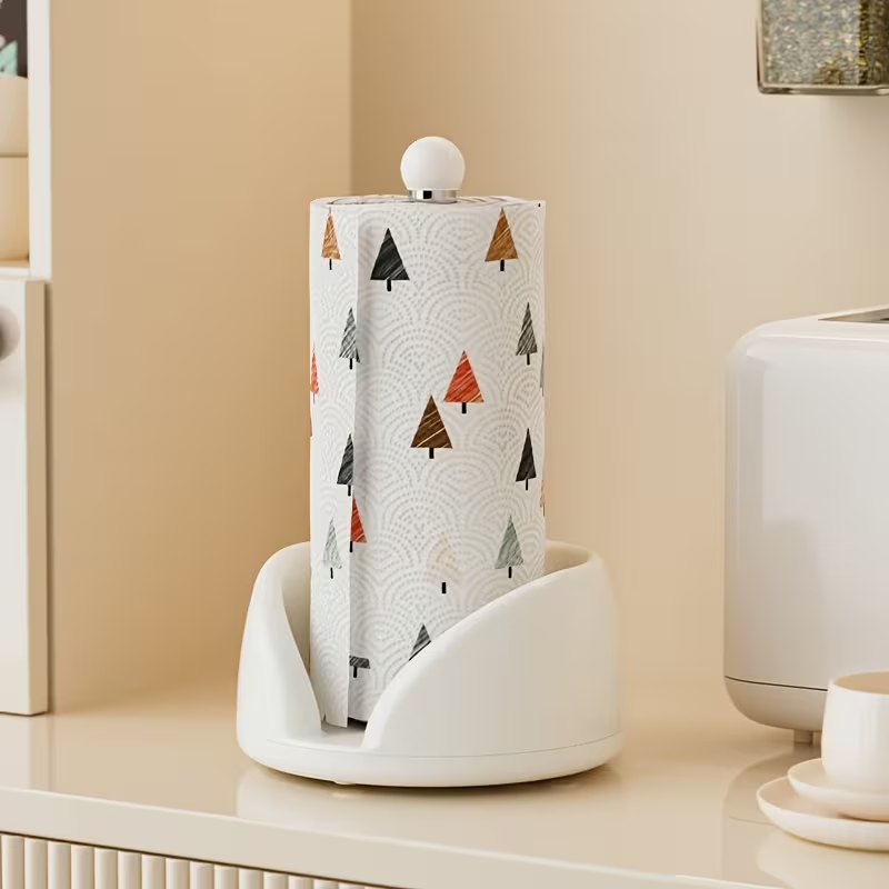 1 stainless steel/plastic rotating kitchen paper towel holder and countertop storage rack