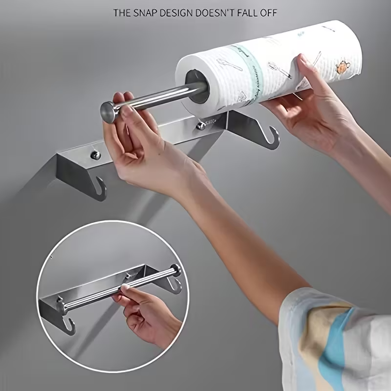 Space-grade aluminum paper towel holder - rust-resistant and suitable for kitchens.