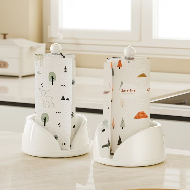 1 stainless steel/plastic rotating kitchen paper towel holder and countertop storage rack