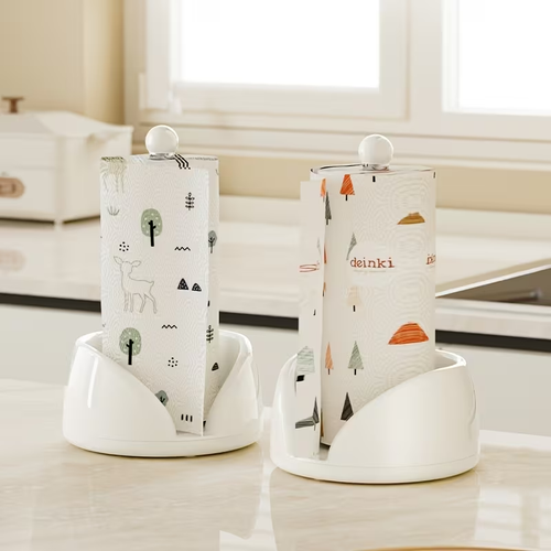 1 stainless steel/plastic rotating kitchen paper towel holder and countertop storage rack
