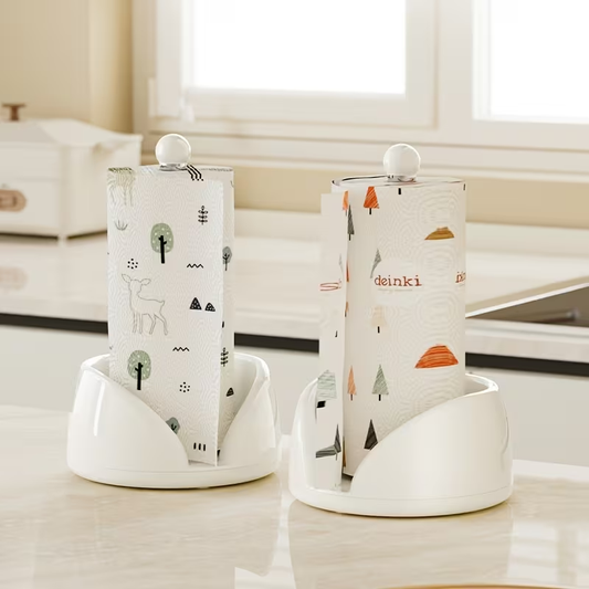 1 stainless steel/plastic rotating kitchen paper towel holder and countertop storage rack