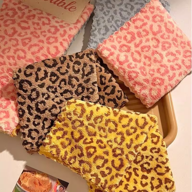 6 Retro Double-Sided Colorful Leopard Print Cleaning Cloths | Polyester Square Towels