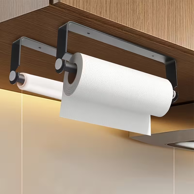 Space-grade aluminum paper towel holder - rust-resistant and suitable for kitchens.