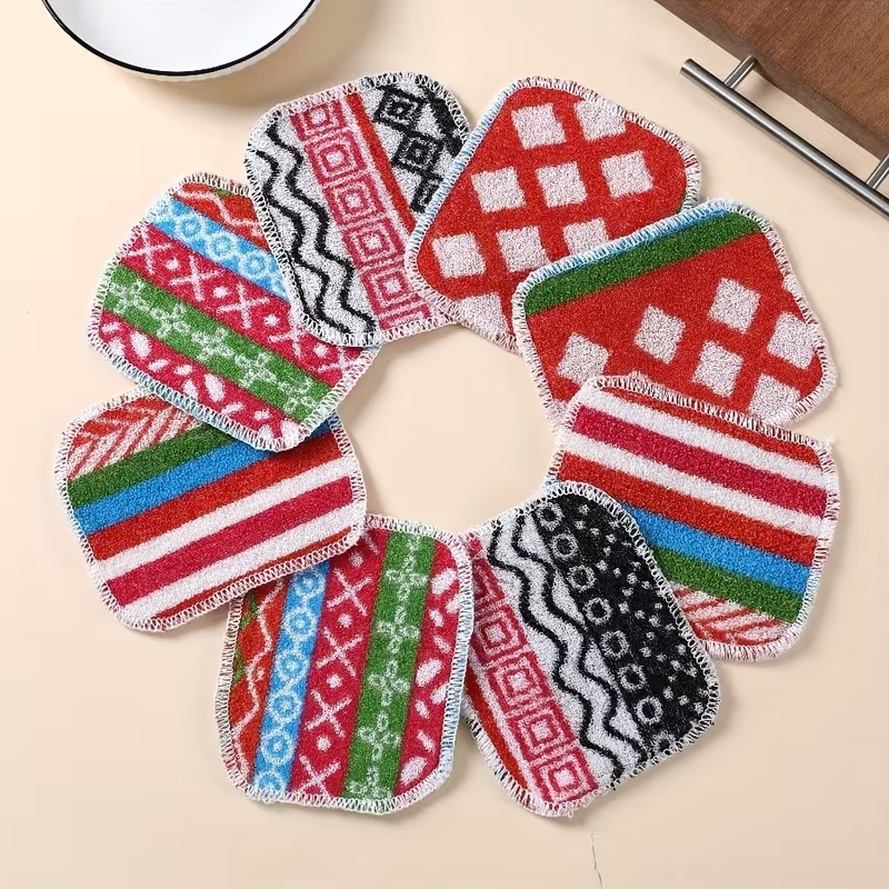 Bohemian Check Dishcloth - Thick and Durable Multi-Color Cleaning Cloth
