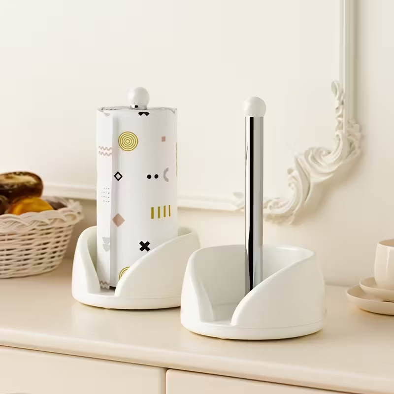 1 stainless steel/plastic rotating kitchen paper towel holder and countertop storage rack