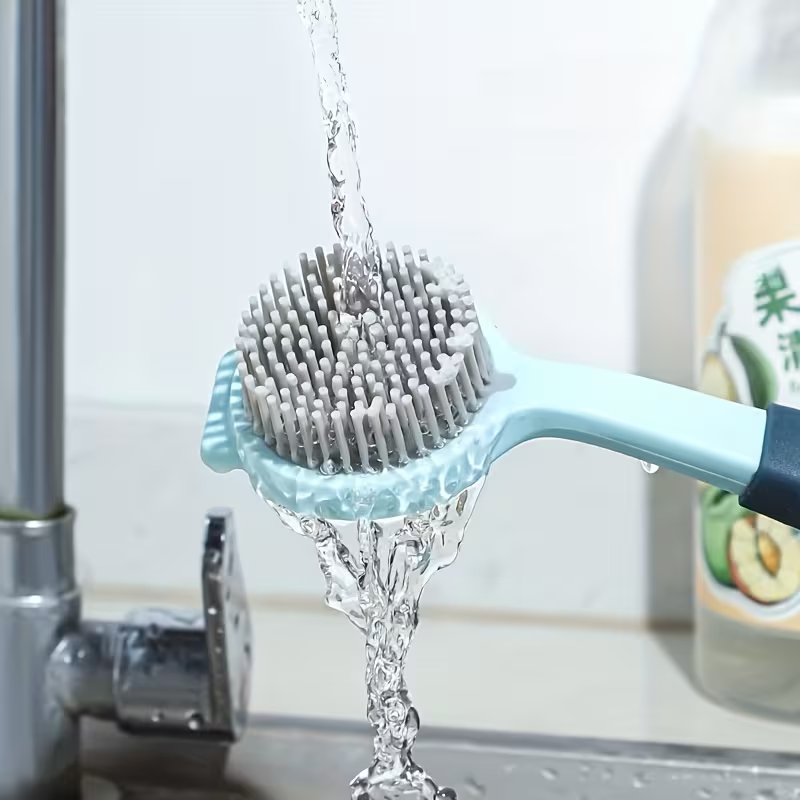 Durable PP long-handled cleaning brush - soft silicone bristles for efficient cleaning.