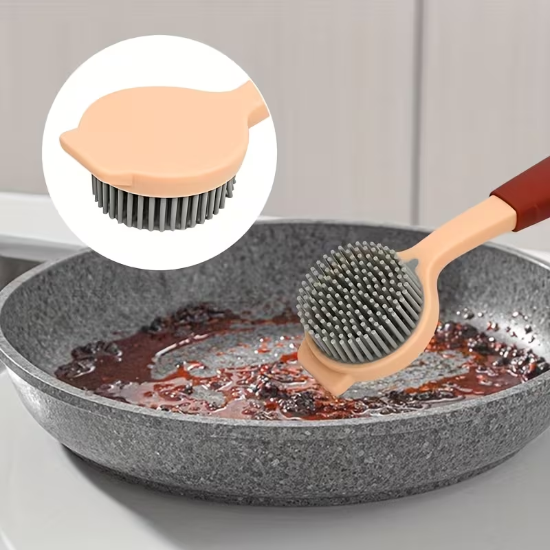 Durable PP long-handled cleaning brush - soft silicone bristles for efficient cleaning.