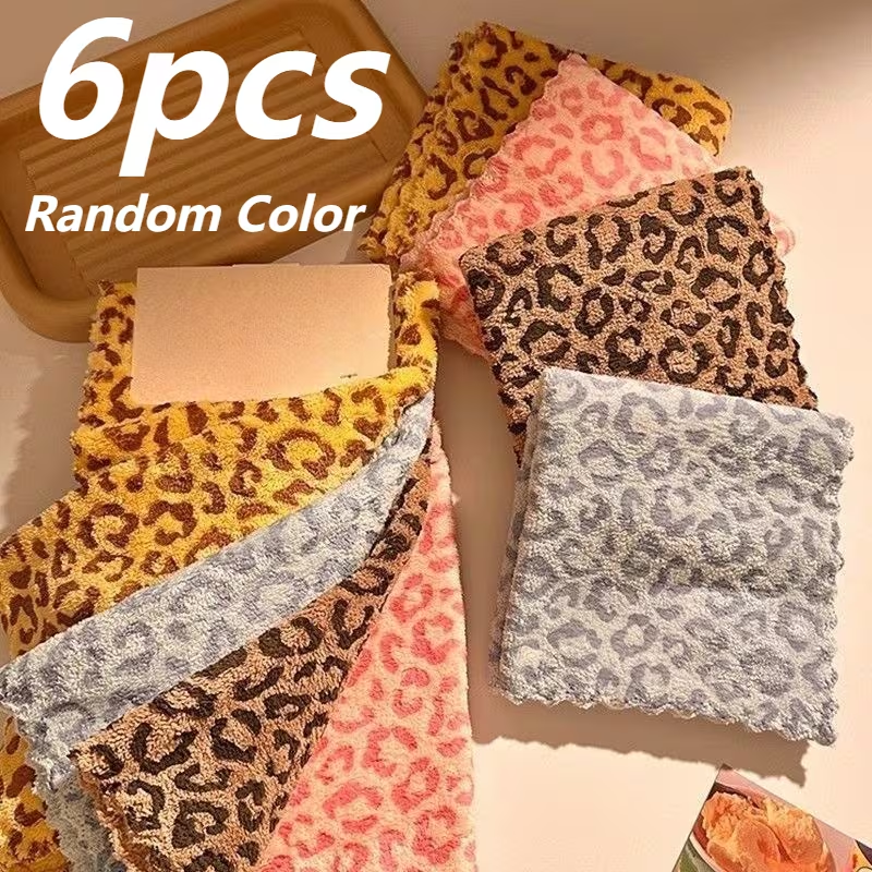 6 Retro Double-Sided Colorful Leopard Print Cleaning Cloths | Polyester Square Towels
