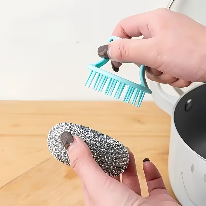 7-piece stainless steel brush set, including 5 replaceable sponges