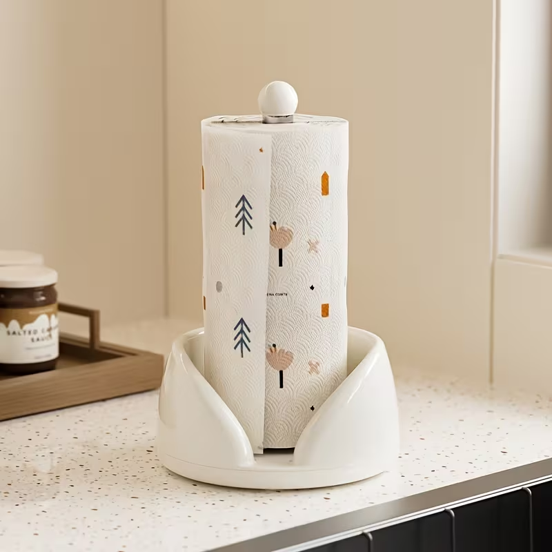 1 stainless steel/plastic rotating kitchen paper towel holder and countertop storage rack