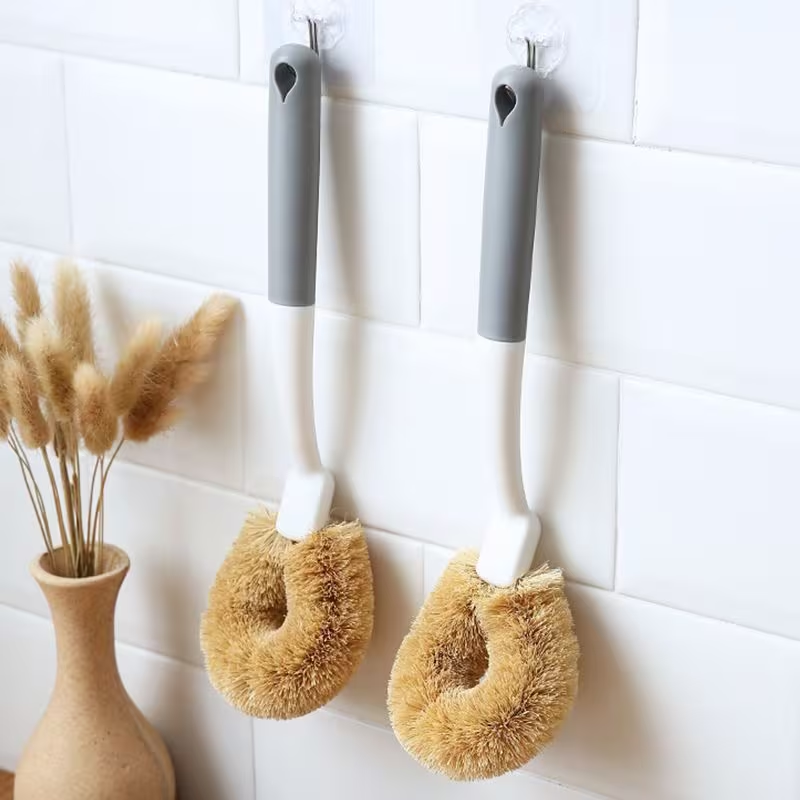 Long-handled multi-functional pot brush | Coconut fiber kitchen cleaning brush
