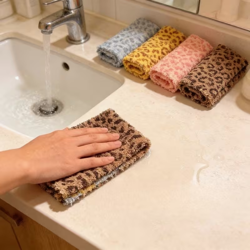 6 Retro Double-Sided Colorful Leopard Print Cleaning Cloths | Polyester Square Towels