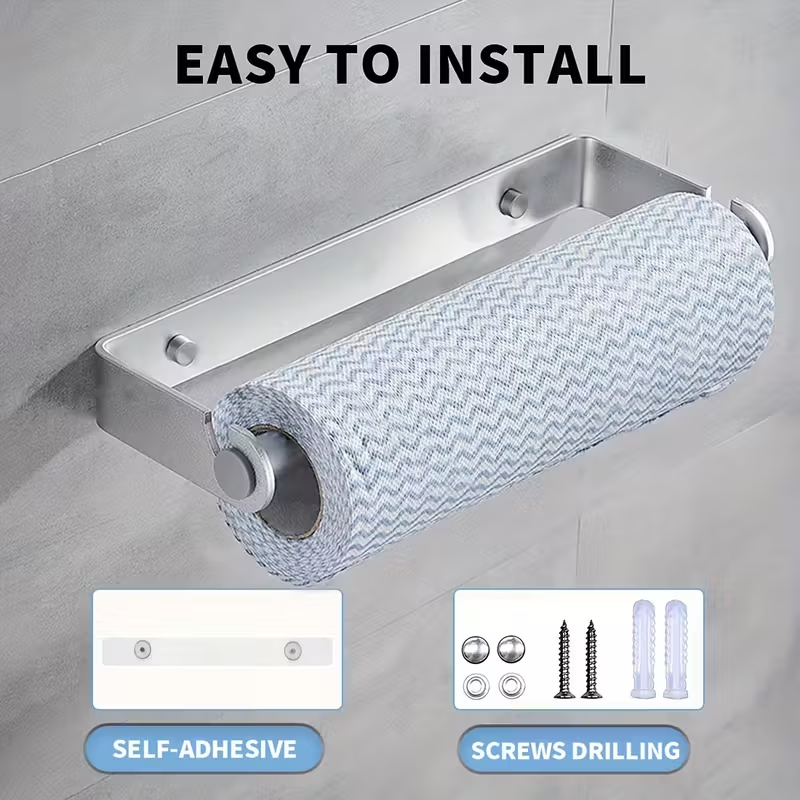 Space-grade aluminum paper towel holder - rust-resistant and suitable for kitchens.