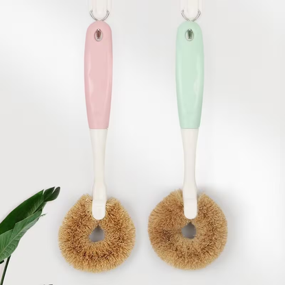 Long-handled multi-functional pot brush | Coconut fiber kitchen cleaning brush