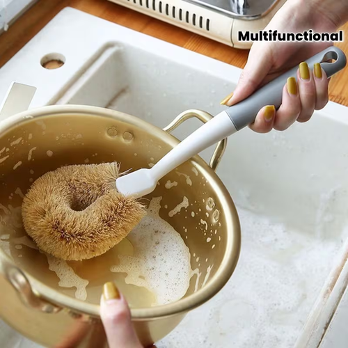 Long-handled multi-functional pot brush | Coconut fiber kitchen cleaning brush