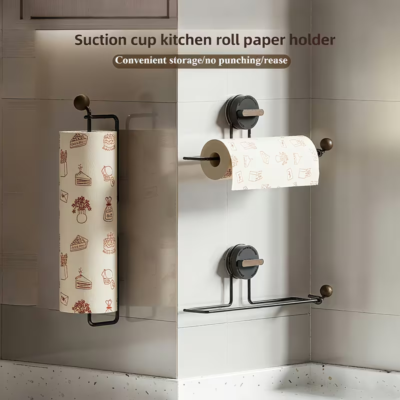 Rotating suction cup kitchen paper towel holder - no drilling required