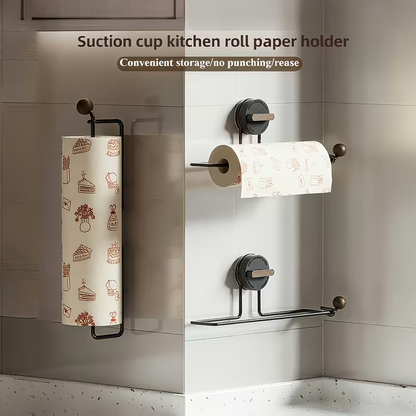 Rotating suction cup kitchen paper towel holder - no drilling required