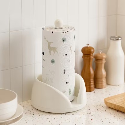 1 stainless steel/plastic rotating kitchen paper towel holder and countertop storage rack