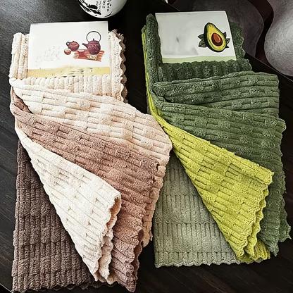 Four-piece set, coffee-colored embroidered dishcloth, quick-drying cleaning cloth.