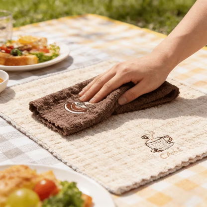 Four-piece set, coffee-colored embroidered dishcloth, quick-drying cleaning cloth.