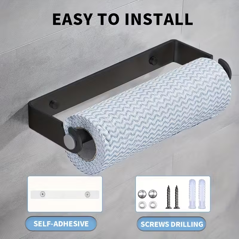 Space-grade aluminum paper towel holder - rust-resistant and suitable for kitchens.