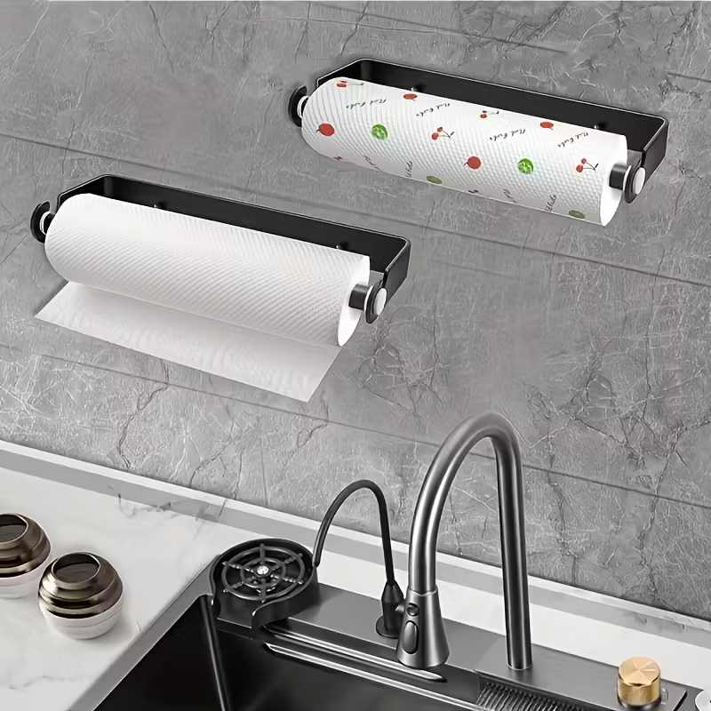 Space-grade aluminum paper towel holder - rust-resistant and suitable for kitchens.