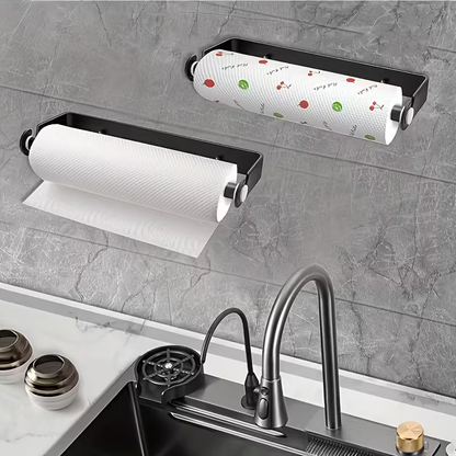 Space-grade aluminum paper towel holder - rust-resistant and suitable for kitchens.