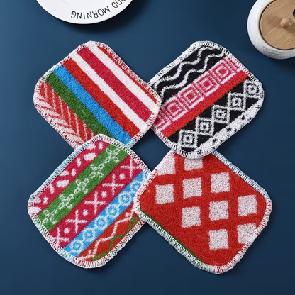 Bohemian Check Dishcloth - Thick and Durable Multi-Color Cleaning Cloth