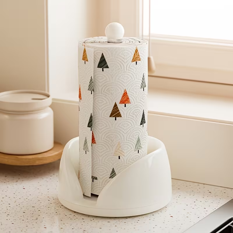 1 stainless steel/plastic rotating kitchen paper towel holder and countertop storage rack