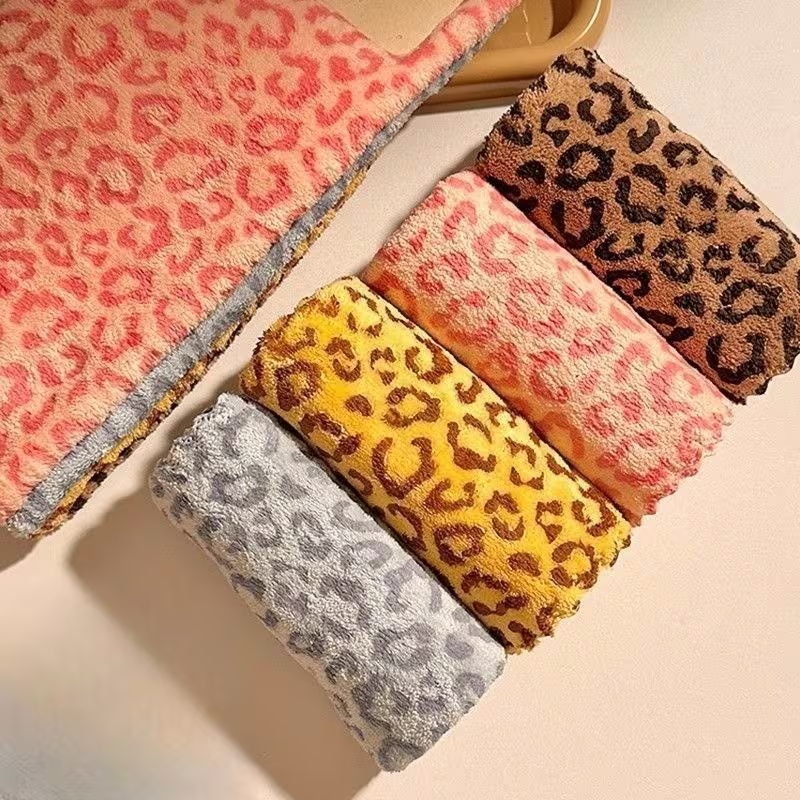 6 Retro Double-Sided Colorful Leopard Print Cleaning Cloths | Polyester Square Towels