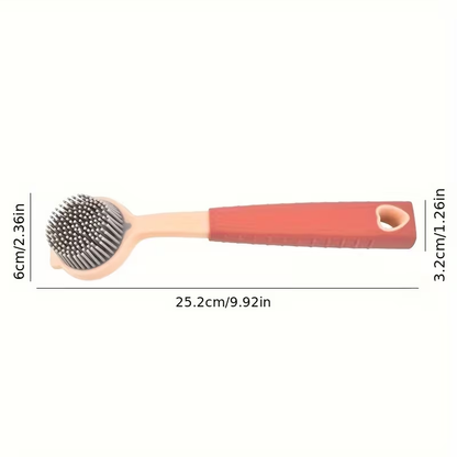 Durable PP long-handled cleaning brush - soft silicone bristles for efficient cleaning.