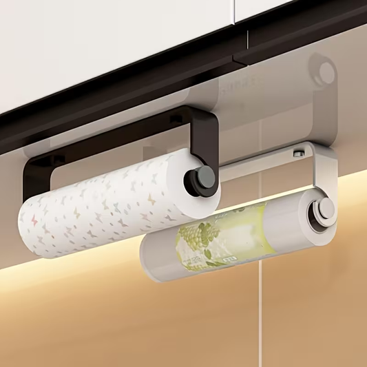 Space-grade aluminum paper towel holder - rust-resistant and suitable for kitchens.