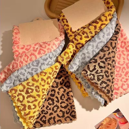 6 Retro Double-Sided Colorful Leopard Print Cleaning Cloths | Polyester Square Towels