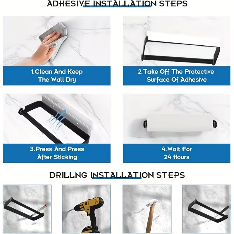 No-drill kitchen and bathroom storage rack, strong adhesive tissue holder