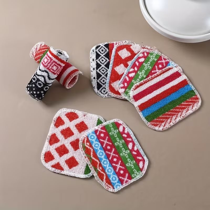Bohemian Check Dishcloth - Thick and Durable Multi-Color Cleaning Cloth