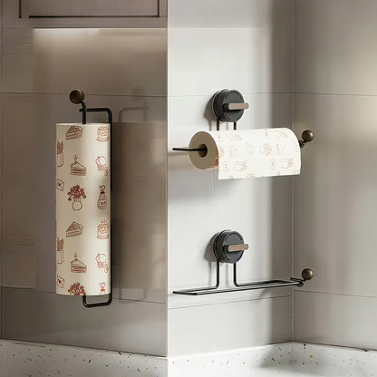 Rotating suction cup kitchen paper towel holder - no drilling required