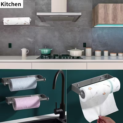 Space-grade aluminum paper towel holder - rust-resistant and suitable for kitchens.