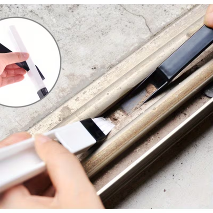 Window groove brush with dustpan and crevice nozzle