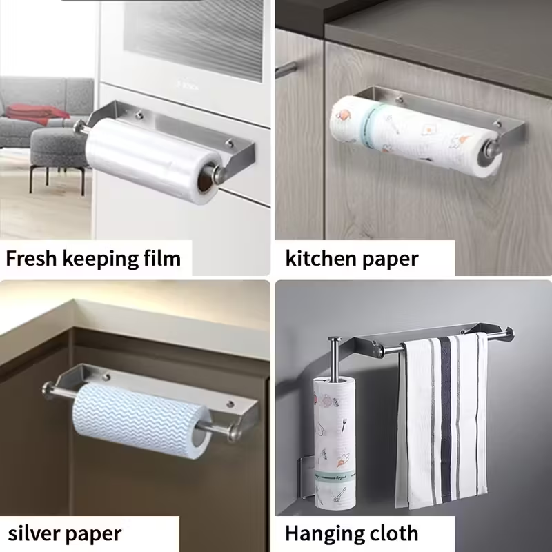 Space-grade aluminum paper towel holder - rust-resistant and suitable for kitchens.
