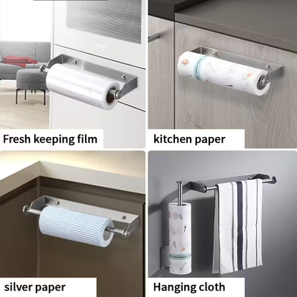 Space-grade aluminum paper towel holder - rust-resistant and suitable for kitchens.